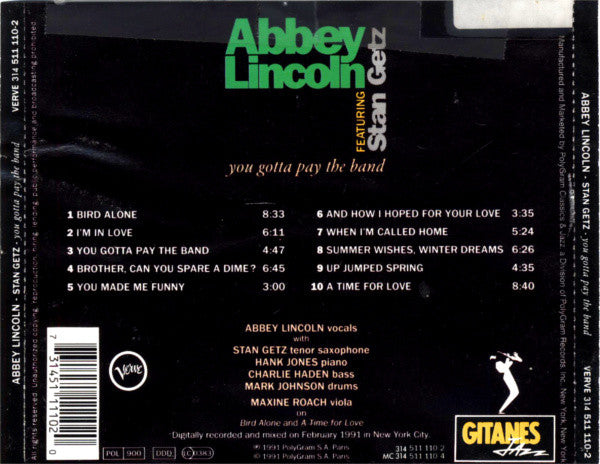 Abbey Lincoln Featuring Stan Getz : You Gotta Pay The Band (CD, Album)