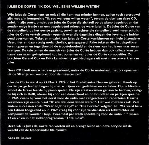 Jules de Corte : Ik Zou Wel Eens Willen Weten (CD, Comp)