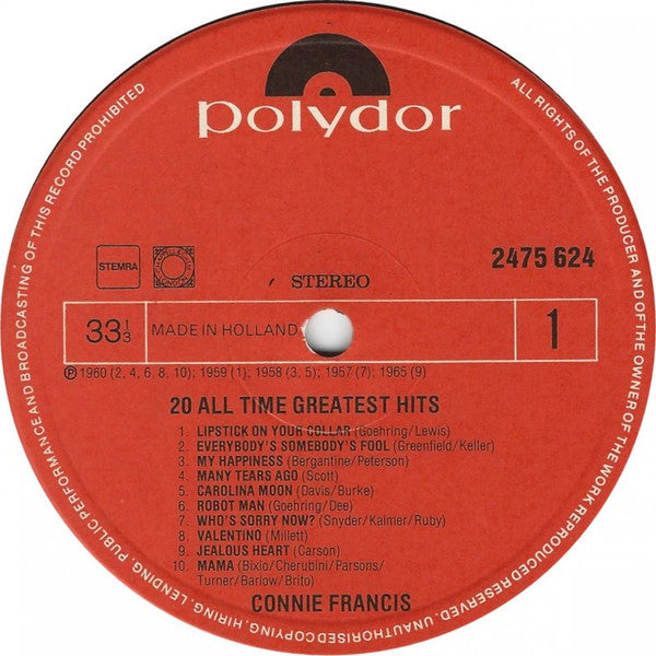 Connie Francis : 20 All Time Greatest Hits (LP, Comp)