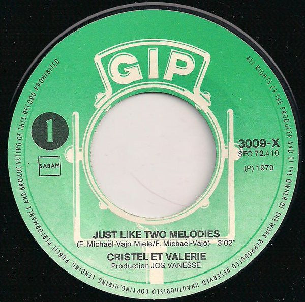 Cristel & Valerie : Just Like Two Melodies (7", Single)