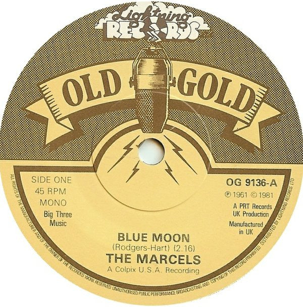 The Marcels : Blue Moon (7", Single, Mono, RE)