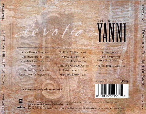 Yanni (2) : Devotion: The Best Of Yanni (CD, Comp)