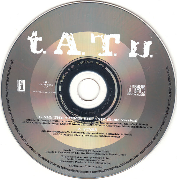 t.A.T.u. : All The Things She Said (CD, Single, Car)