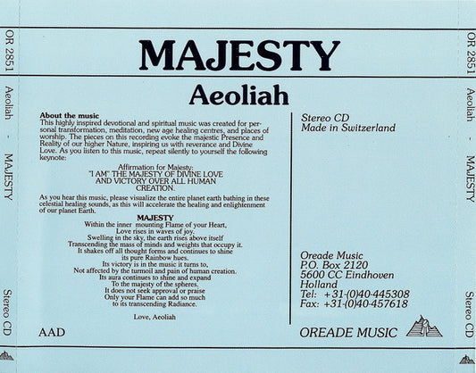 Aeoliah : Majesty (CD, Album)