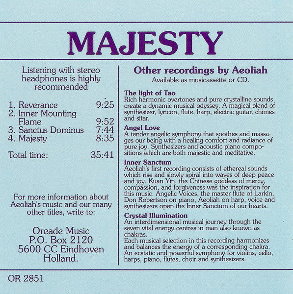 Aeoliah : Majesty (CD, Album)