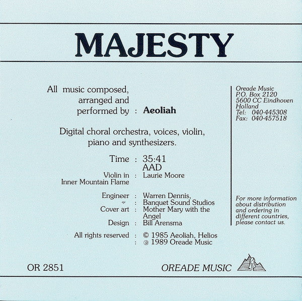 Aeoliah : Majesty (CD, Album)