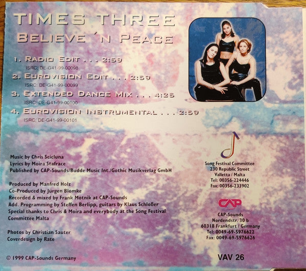 Times Three : Believe 'n Peace (CD, Single)