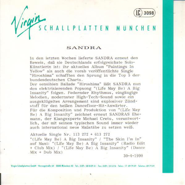 Sandra : (Life May Be) A Big Insanity (7", Single)