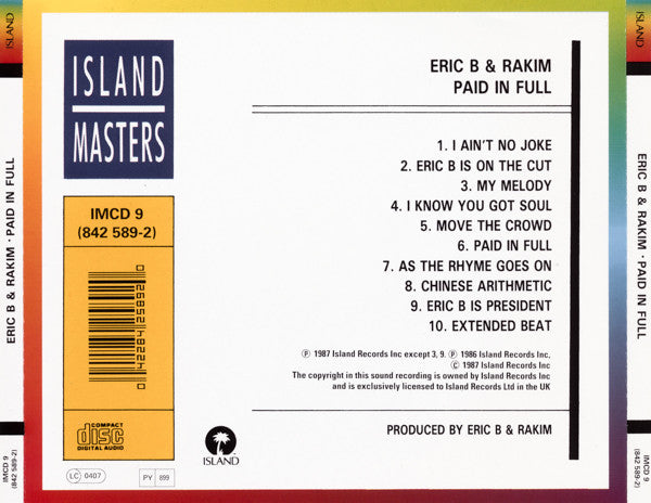 Eric B. & Rakim : Paid In Full (CD, Album, RE)