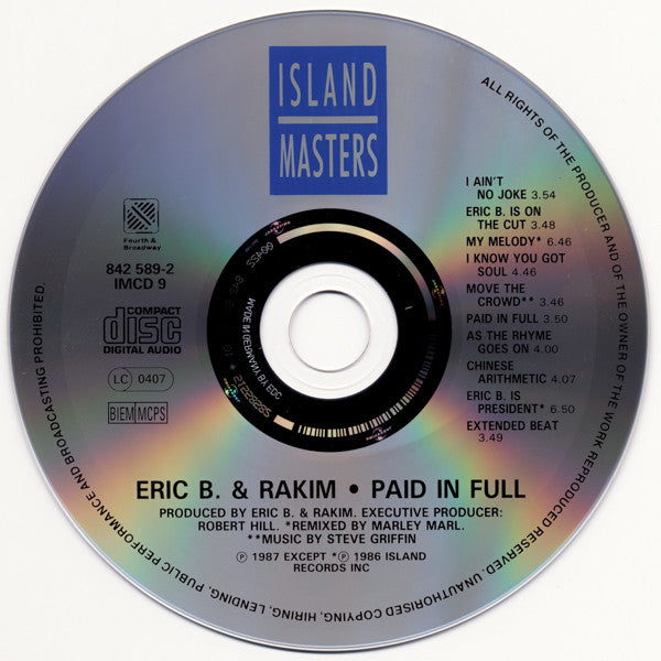 Eric B. & Rakim : Paid In Full (CD, Album, RE)