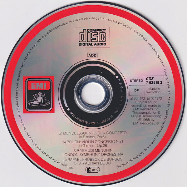 Mendelssohn* / Bruch* - Yehudi Menuhin / Frühbeck De Burgos* / Boult* : Violin Concertos (CD, Comp)