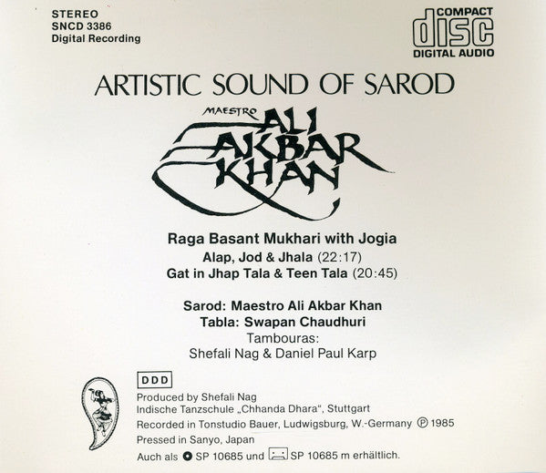 Maestro Ali Akbar Khan*, Swapan Chaudhuri : Artistic Sound Of Sarod (CD, Album)