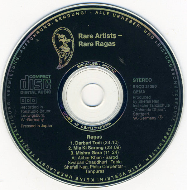 Ali Akbar Khan, Swapan Chaudhuri : Rare Artists - Rare Ragas (CD, Album)