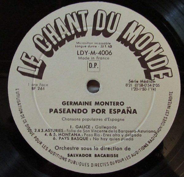Germaine Montero : Paseando Por España (13 Chansons Populaires D'Espagne) (7")