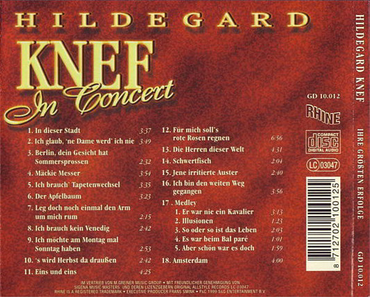 Hildegard Knef : In Concert (Ihre Größten Erfolge) (CD, Album)