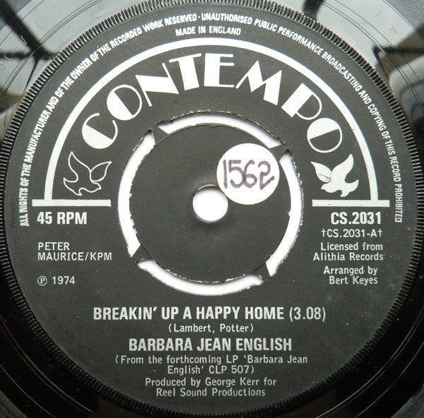 Barbara Jean English : Breakin' Up A Happy Home (7", Single, Pus)