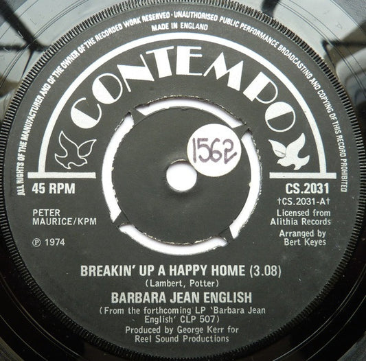 Barbara Jean English : Breakin' Up A Happy Home (7", Single, Pus)