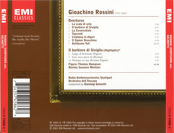 Gioacchino Rossini, Thomas Hampson, Susanne Mentzer, Radio-Sinfonieorchester Stuttgart, The Orchestra Della Toscana, Gianluigi Gelmetti : Overtures - Il Barbiere Di Siviglia (Highlights) (CD, Comp)