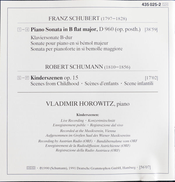 Vladimir Horowitz - Franz Schubert / Robert Schumann : Horowitz The Poet (CD, Album)