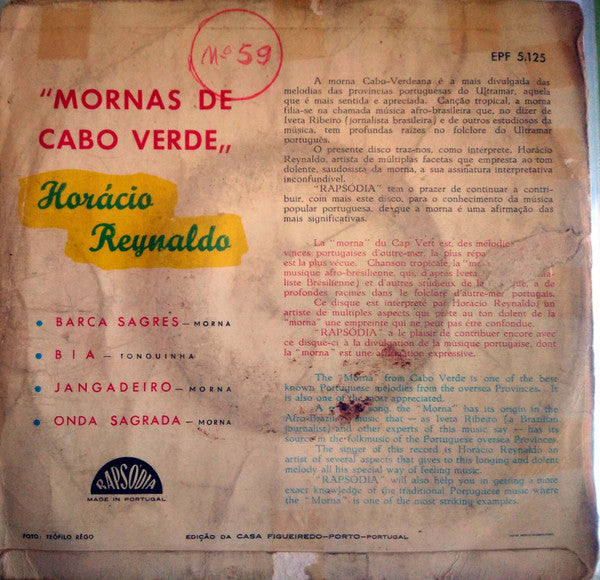Horácio Reynaldo : Mornas De Cabo Verde (7", EP)