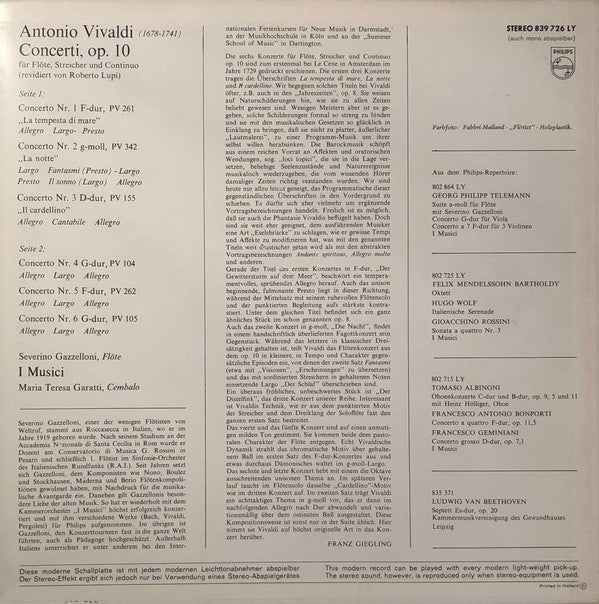 Antonio Vivaldi - I Musici, Severino Gazzelloni : Sämtliche Flötenkonzerte Op. 10 (LP)