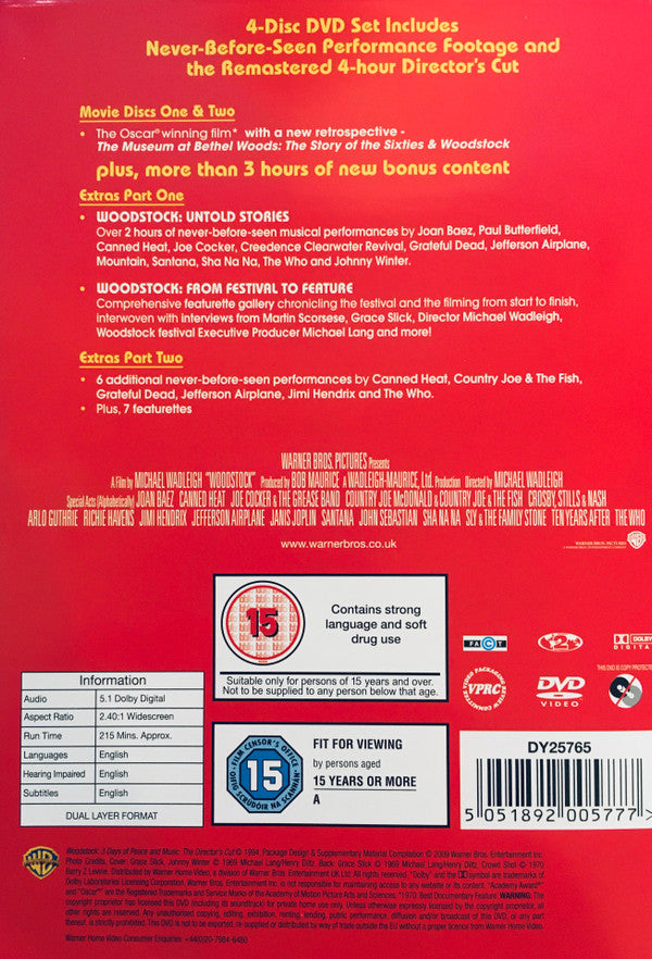 Various : Woodstock: 3 Days Of Peace And Music: Ultimate Collector's Edition (4xDVD-V, Copy Prot., RM, PAL)