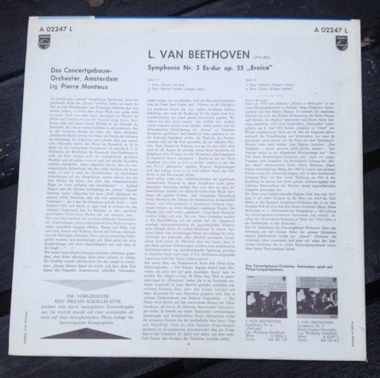 Ludwig Van Beethoven / Pierre Monteux, Concertgebouworkest : Symphony No. 3 "Eroica" (LP)