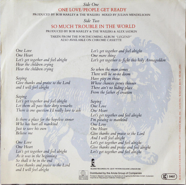 Bob Marley & The Wailers : One Love/People Get Ready (7", Single)