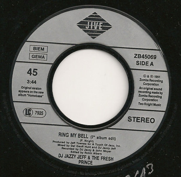 DJ Jazzy Jeff & The Fresh Prince : Ring My Bell (7", Single)