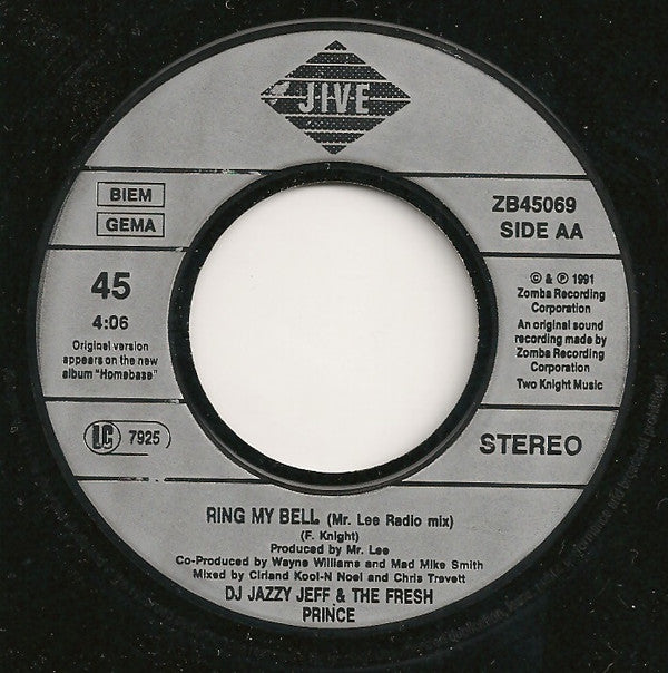DJ Jazzy Jeff & The Fresh Prince : Ring My Bell (7", Single)