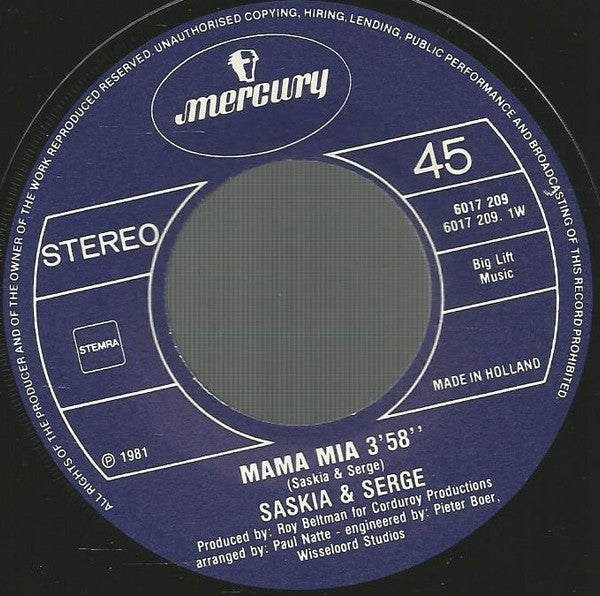 Saskia & Serge : Mama Mia / Dominique (7", Single)