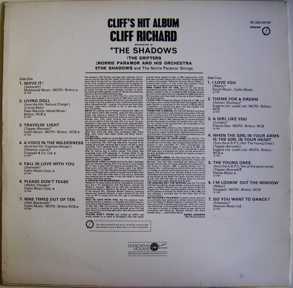 Cliff Richard : Cliff's Hit Album (LP, Comp)