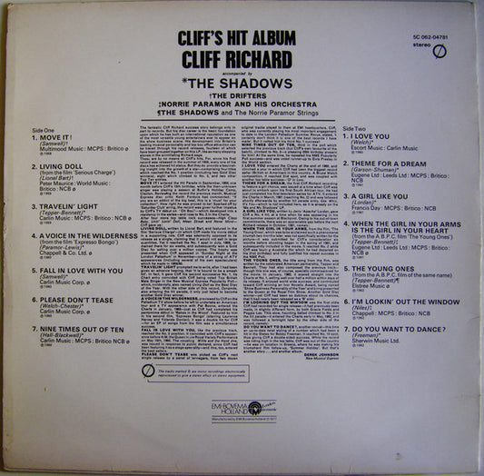 Cliff Richard : Cliff's Hit Album (LP, Comp)