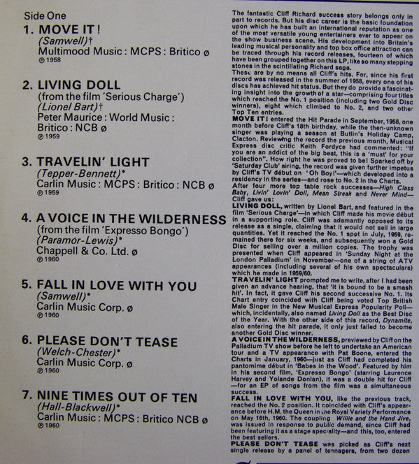 Cliff Richard : Cliff's Hit Album (LP, Comp)
