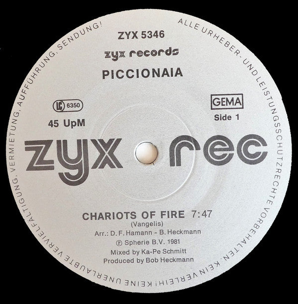 Piccionaia : Chariots Of Fire (12")