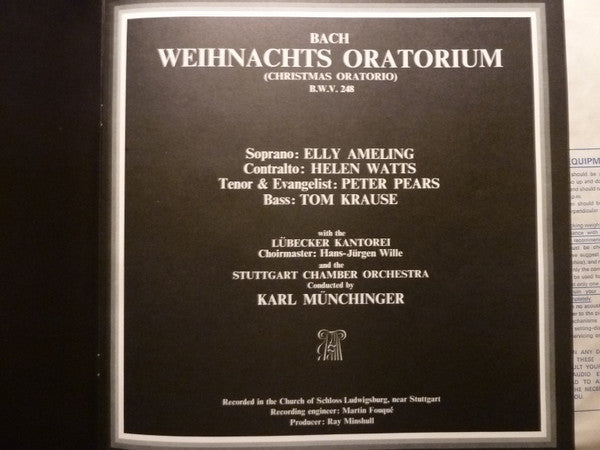 Johann Sebastian Bach - Elly Ameling • Helen Watts • Peter Pears • Tom Krause • Lübecker Kantorei • Stuttgarter Kammerorchester • Karl Münchinger : Weihnachts Oratorium (Christmas Oratorio) (3xLP + Box)