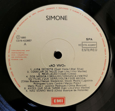 Simone (3) : Ao Vivo (LP, Album)