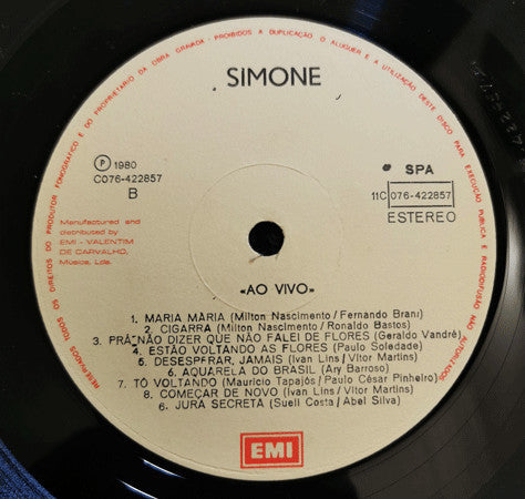 Simone (3) : Ao Vivo (LP, Album)