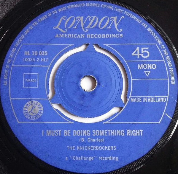 The Knickerbockers : One Track Mind / I Must Be Doing Something Right (7", Single)