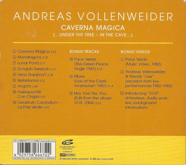 Andreas Vollenweider : "Caverna Magica" (...Under The Tree - In The Cave...) (CD, Album, RE, Dig)