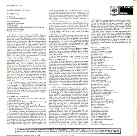 Gustav Mahler, Judith Raskin, The Cleveland Orchestra, George Szell : Symphony No.4 (LP, RE)