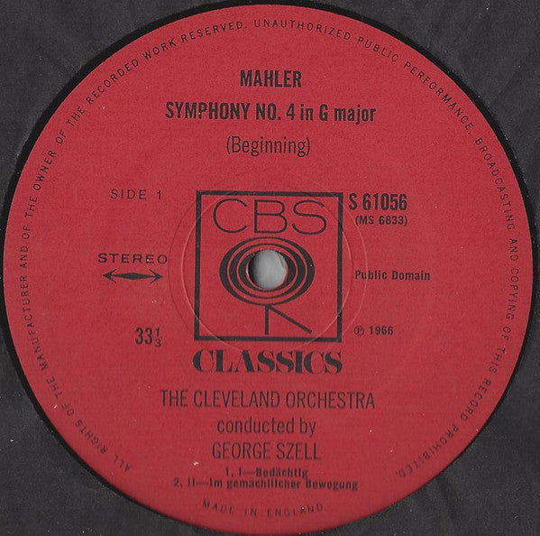 Gustav Mahler, Judith Raskin, The Cleveland Orchestra, George Szell : Symphony No.4 (LP, RE)