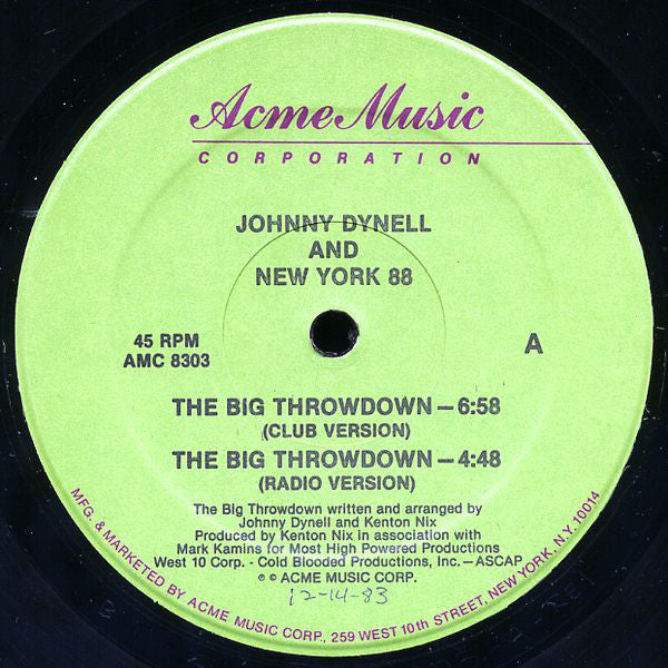Johnny Dynell And New York 88 : The Big Throwdown (12")