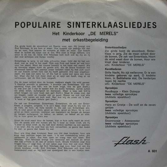 Kinderkoor "De Merels" : Populaire Sinterklaasliedjes (7", Single)