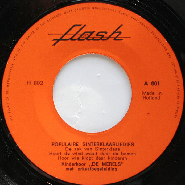 Kinderkoor "De Merels" : Populaire Sinterklaasliedjes (7", Single)