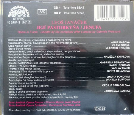 Leoš Janáček, Josef Pančík, František Jílek, Brno Janáček Opera Chorus, Brno Janáček Opera Orchestra, Gabriela Beňačková : Jenufa (2xCD + Box)