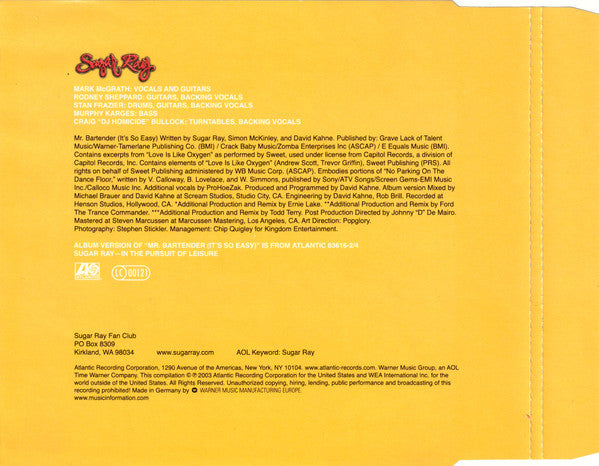 Sugar Ray (2) : Mr Bartender (It's So Easy) (CD, Maxi)