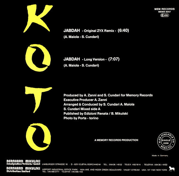 Koto : Jabdah (The Original ZYX Remix) (12", Maxi)