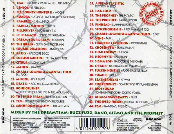 DJ Gizmo • Buzz Fuzz • DJ Dano • The Prophet : House Party 8 (The Hardcore Ravemix) (CD, Comp, Mixed)