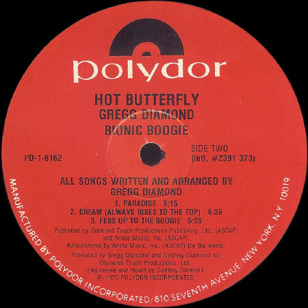 Gregg Diamond, Bionic Boogie : Hot Butterfly (LP, Album, Mis)